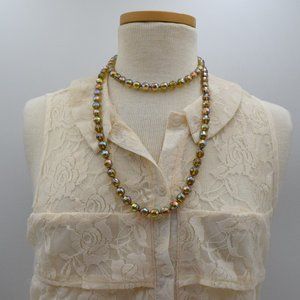 Sterling Amber Aurora Borealis Necklace AB Crystal Bead 44 1/2"